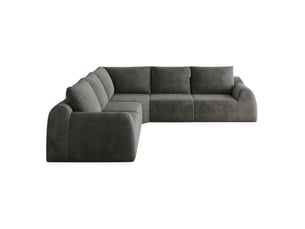 Canapé d'angle 5 places compressé sans outils, rembourrage en mousse et revêtement en chenille gris foncé