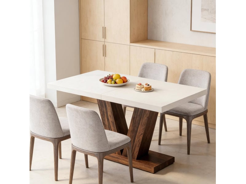 Table de salle à manger rectangulaire fixe pour 6 personnes en bois bicolore style rustique pour cuisine et salon  - Conforama C