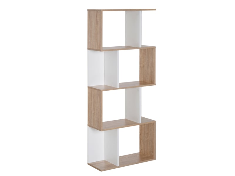  Bibliothèque en forme de s 4 niveaux, bois naturelblanc, 60×24×148 cm  - Conforama A
