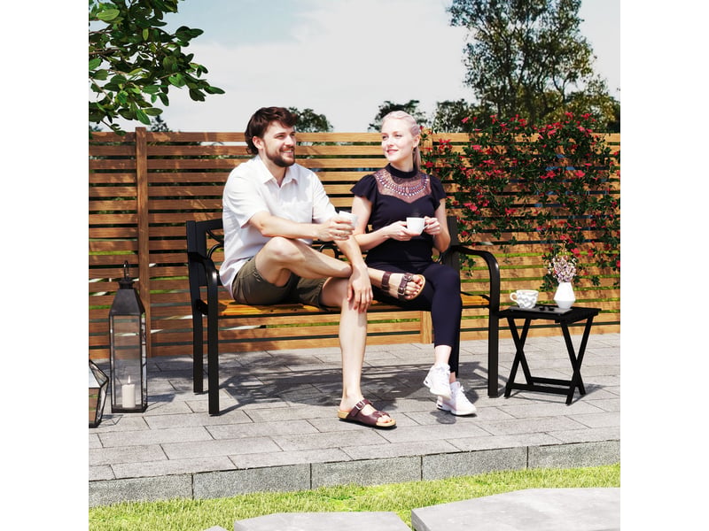  Banc de jardin 2 places avec dossier en fer forgé et accoudoirs incurvés, design élégant, 127 x 56 x 80 cm, noir et bois  - Conforama C