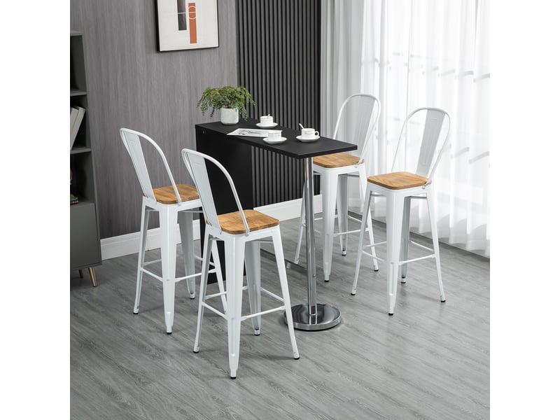  Lot de 4 tabourets de bar industriel avec dossier repose-pied hauteur assise 76 cm métal blanc  - Conforama D