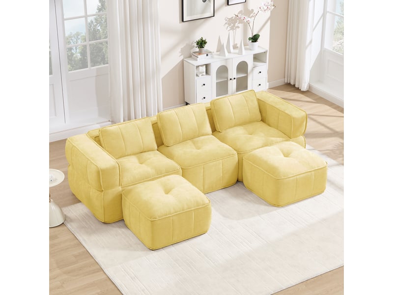  Canapé modulaire en u 3 places avec 2 poufs, assise profonde - lpospi - sans structure, polyester jaune  - Conforama B