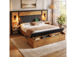 Lit avec rangement 160x200 cm <strong></strong>  <strong></strong> coloris bois clair