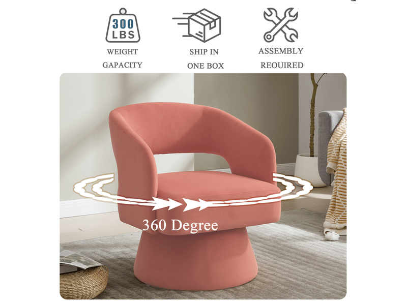  Fauteuil pivotant lexicon 360° - 68x66x75cm - design arrondi dos ouvert, assise moelleuse et base métal - rose poudré  - Conforama D