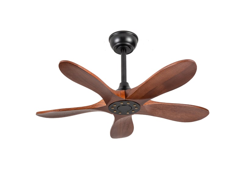 Ventilateur de plafond 36 pouces sans lumière en bois foncé et noir, 5 pales, télécommande, silencieux - Conforama A