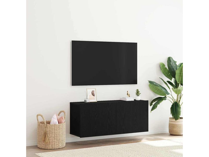  Ensemble meuble tv - banc tv - meuble de rangement 100 x 30 x 41 cm chêne noir  - Conforama B
