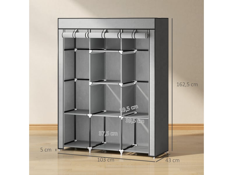  Armoire penderie multi-rangement - 8 étagères, 2 barres - non tissé gris clair  - Conforama E