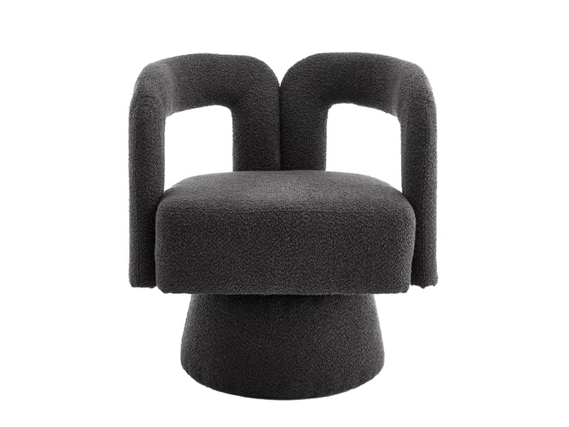 Fauteuil pivotant 360° rond gris foncé, assise large en tissu doux - Conforama A