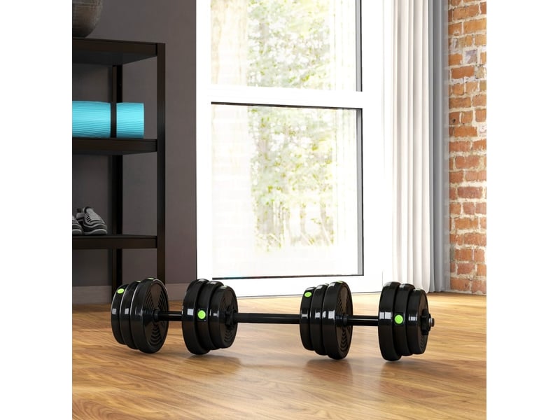  Set d’haltères 2 en 1 25 kg réglable noir et vert  - Conforama B
