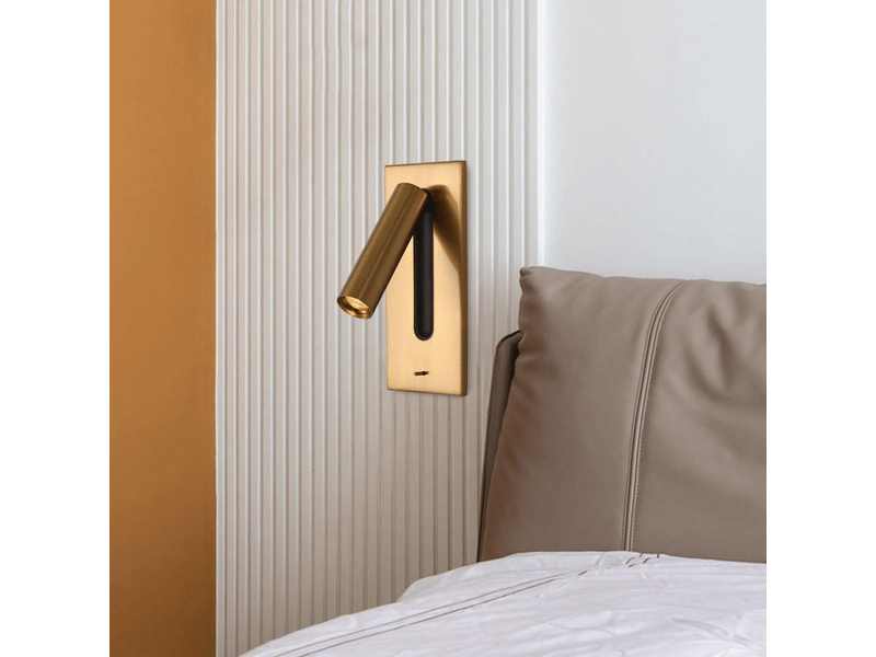  Applique murale, lampe de lecture de chevet, veilleuse rotative à 360 degrés avec interrupteur poussoir (cuivre, jaune  - Conforama B