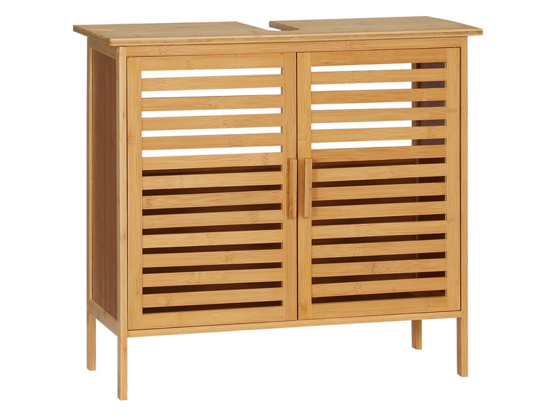  Meuble sous lavabo salle de bain en bambou meuble sous vasque 2 portes 66 x 29 x 61,5 cm  - Conforama A