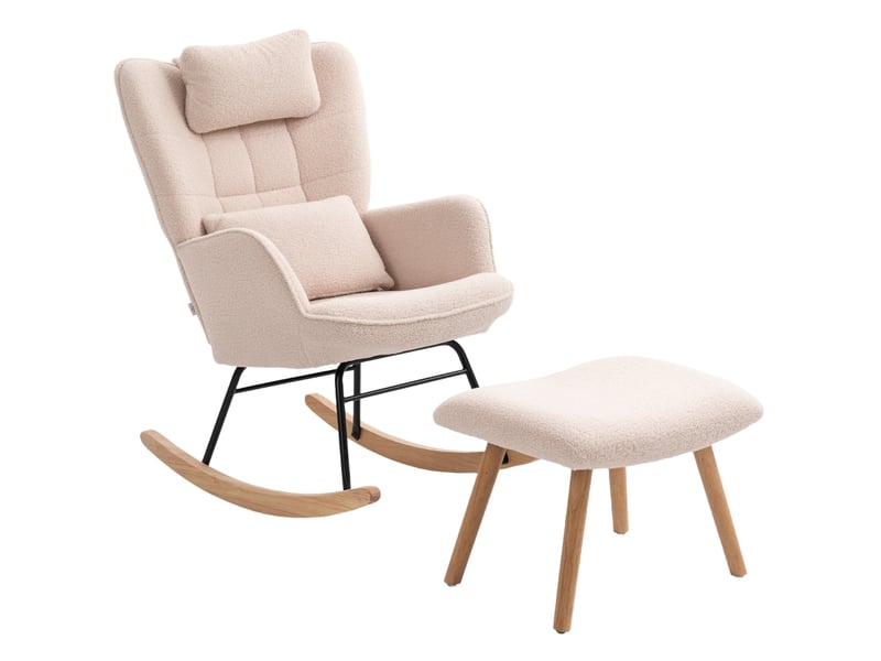  Fauteuil à bascule avec repose-pieds beige dossier haut ergonomique  - Conforama A