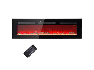 Cheminée électrique murale 1800 w, encastrable, acier noir et verre trempé