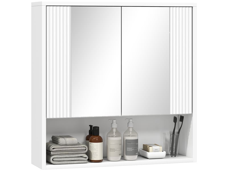  Armoire de salle de bain murale blanche, double miroir et étagère réglable, 60 x 16 x 60 cm  - Conforama B