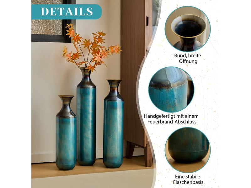  Vase décoratif en métal, hauteur 52, 62 ou 72 cm, bleu et vert, pour plantes séchées, non étanche  - Conforama B