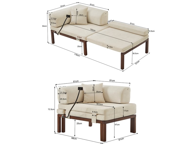  Lit banquette 1 place avec couchage gigogne coulissant et gain de place, sans matelas, en velours, beige  - Conforama D
