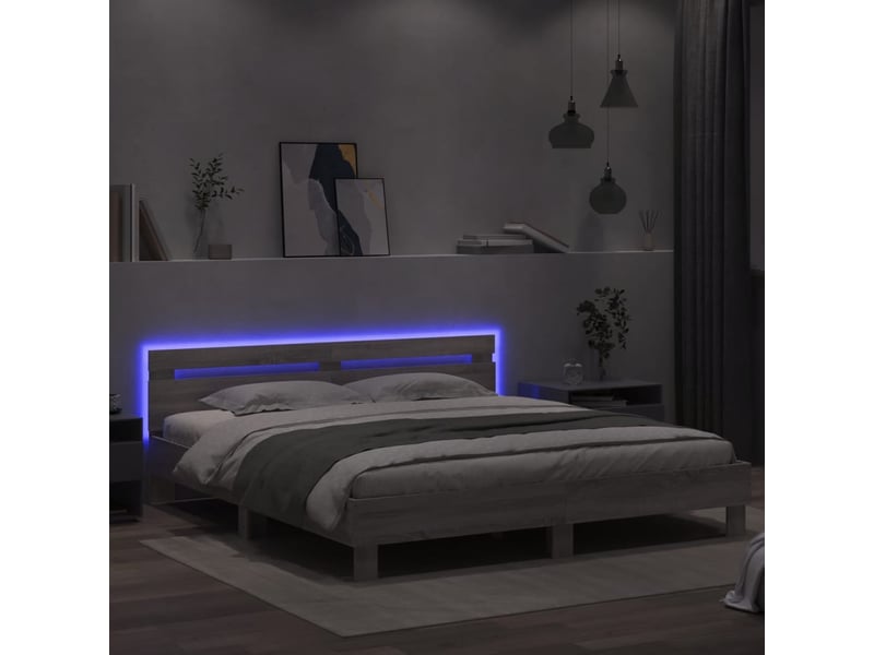 Lit double- lit adulte - cadre de lit avec led sans matelas sonoma gris 200x200 cm - Conforama C