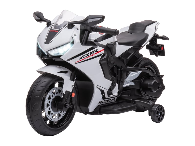 Moto électrique enfants sous licence honda 6 v, 3 kmh, musique & lumière, 2 roues d'entraînement, blanc - Conforama B