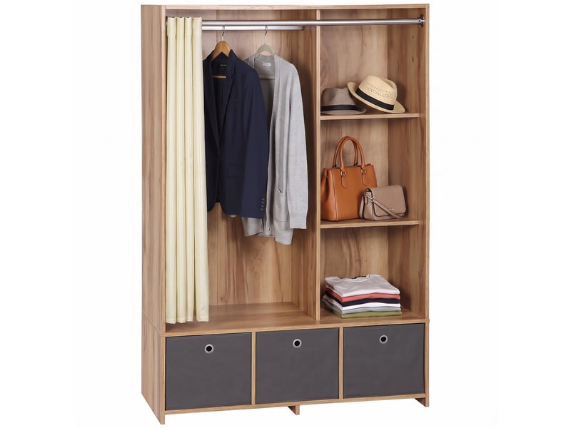  Armoire penderie avec rideau et 3 tiroirs en tissu 105 x 48 x 160 cm  - Conforama A