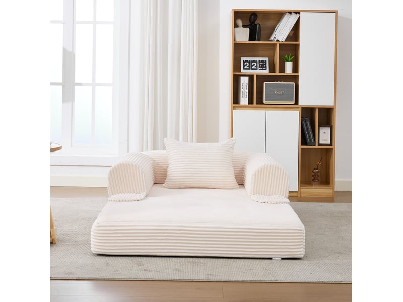 Fauteuil convertible 120.00×85.00×65.00 cm en velours côtelé avec coussin beige chicfurn - Conforama C