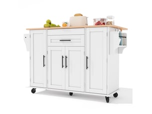 Desserte de cuisine 136x70x92 cm plan de travail extensible mdf blanc et naturel