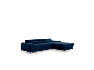 Canapé d'angle droit bleu foncé convertible 3 places jayson avec méridienne longue