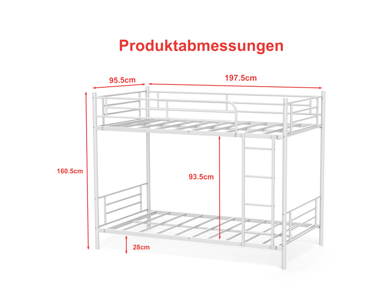  Lit superposé 90 × 190 cm 2 places avec échelle antidérapante et barrières hautes, sans matelas, en acier, blanc  - Conforama D