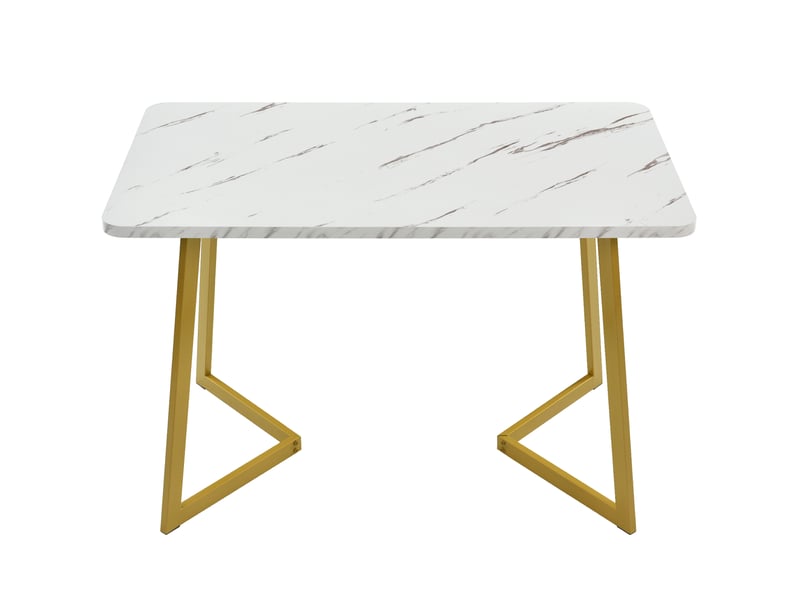 Table à manger rectangulaire effet marbre blanc 117 x 68 cm, pieds en métal doré, style moderne - Conforama A