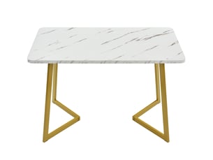 Table à manger rectangulaire effet marbre blanc 117 x 68 cm, pieds en métal doré, style moderne