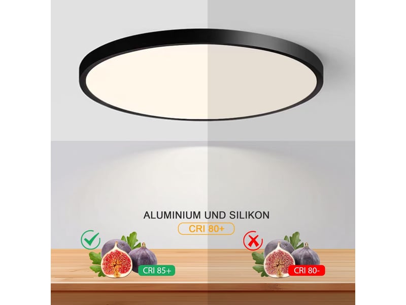  Plafonnier led rond ultra-plat 54 w, 4000 k ø 50 cm, plafonnier plat noir  - Conforama E