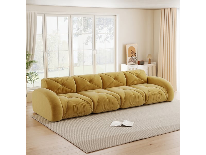 Canapé modulable, canapé 4 places – sans montage, base antidérapante, en chenille, jaune, sans cadre - Conforama R