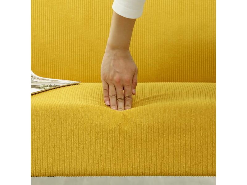  Canapé 2 places, canapé de salon – pieds bois, jaune, en velours tricoté, 110 x 62 x 85 cm  - Conforama W