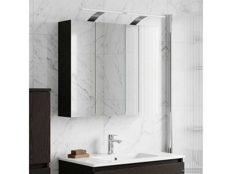 Amoire de salle de bain, meuble de salle de bain avec miroir chêne noir shl2530 - Conforama B