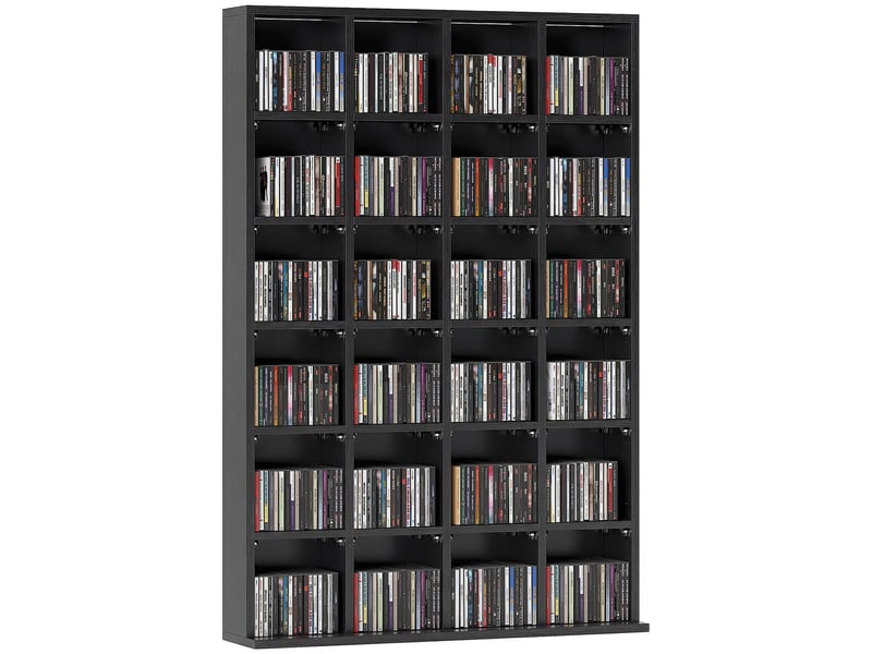  Meuble à cd avec étagères réglables pour 456 cd ou 336 dvd, 24 compartiments, 89 x 20 x 130,5 cm, noir  - Conforama A