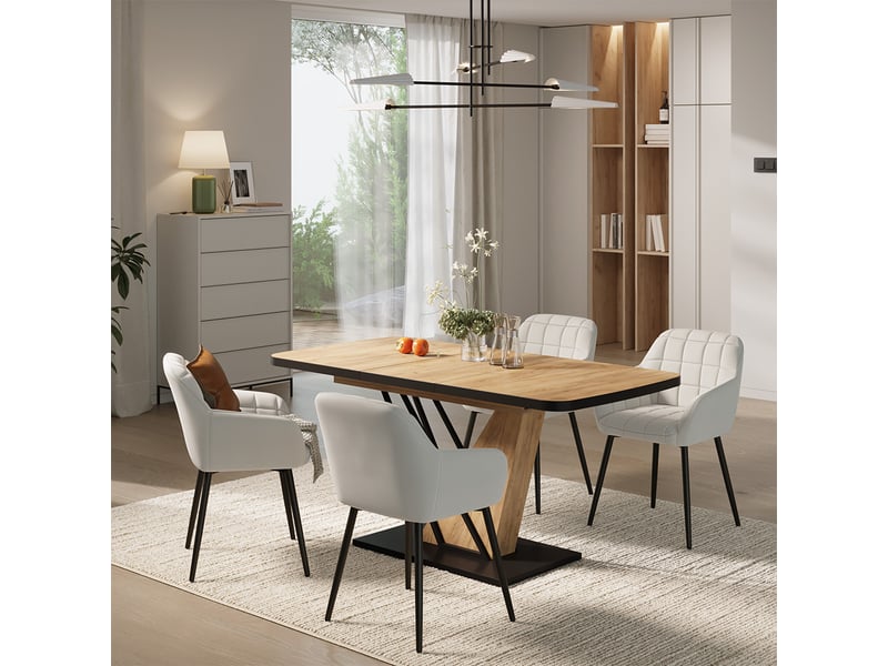  Vicco ensemble de table à manger, chêne de force doré, 120x80cm avec 4 chaises de salle à manger  - Conforama C