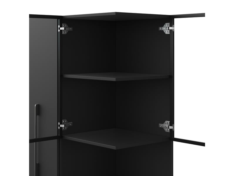  Vitrine haute 70 x 38 x 160 cm noire en mdf et verre, led réglable, rangements latéraux coulissants  - Conforama E