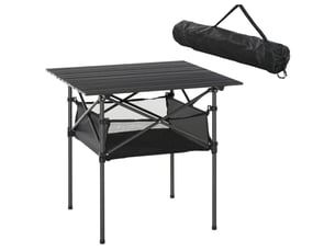 Table de camping pliante en aluminium noir, légère, portable, avec filet, 70x70x69 cm
