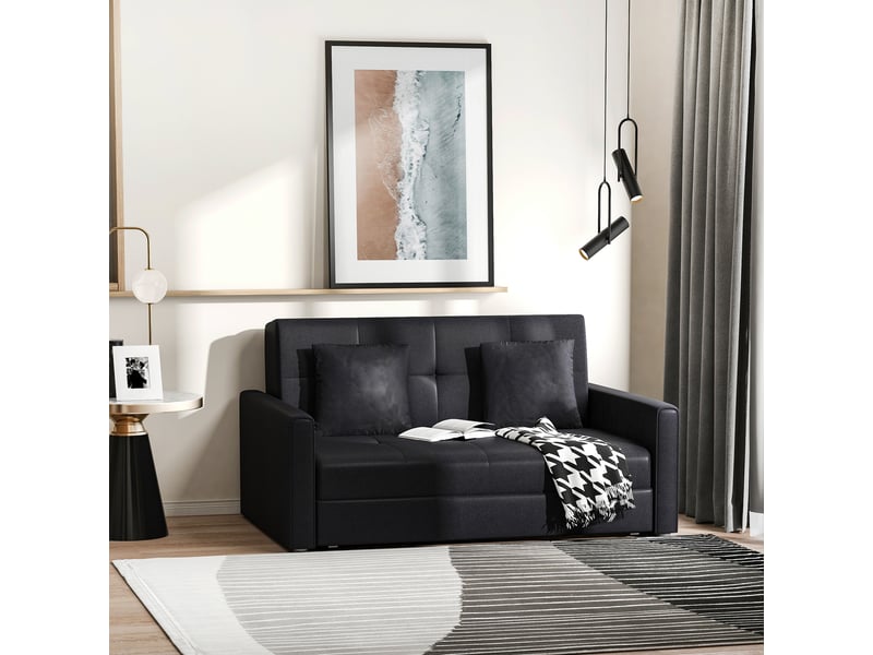  Canapé-lit 2 places convertible 2 en 1 avec 2 coussins et coffre de rangement intégré gris foncé 152 x 101 x 81 cm  - Conforama D