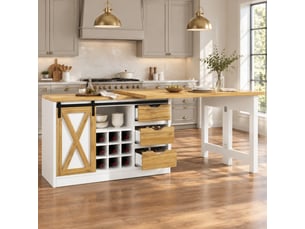 Desserte de cuisine extensible avec 3 tiroirs, porte coulissante et range-bouteilles, blanche, 120 × 40 × 72 cm