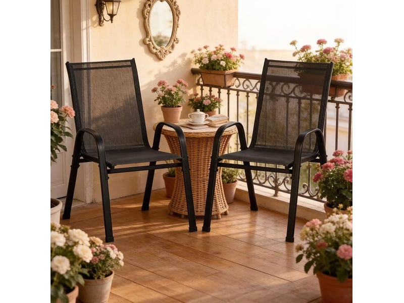 Chaise de jardin empilable lot de 2 55x92x65 cm dossier haut métal gris foncé  - Conforama C