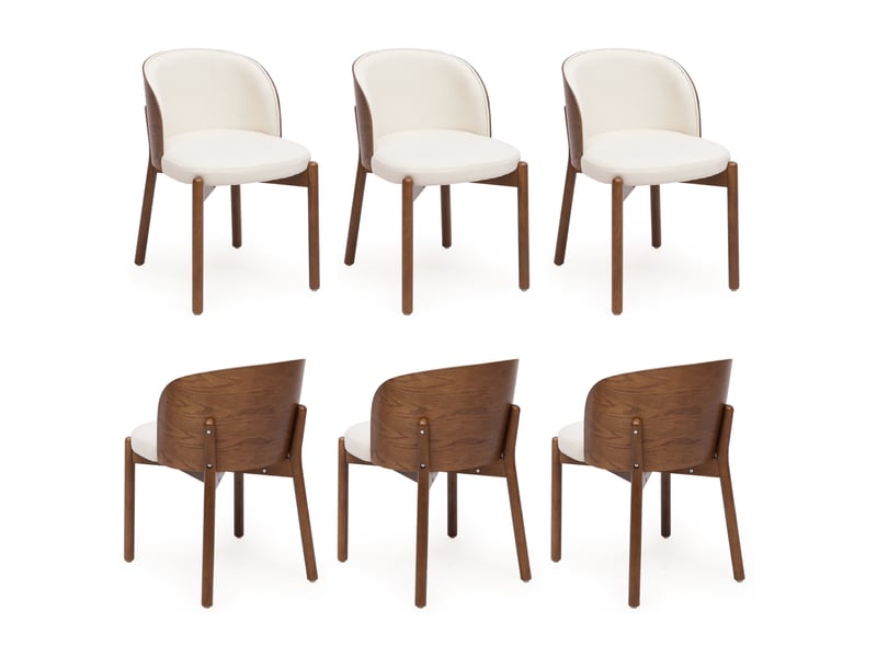  Lot de 6 chaises de salle à manger avec dossier enveloppant et assise rembourrée en tissu de lin et bois noyer  - Conforama A