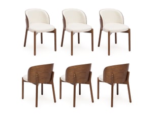 Lot de 6 chaises de salle à manger avec dossier enveloppant et assise rembourrée en tissu de lin et bois noyer