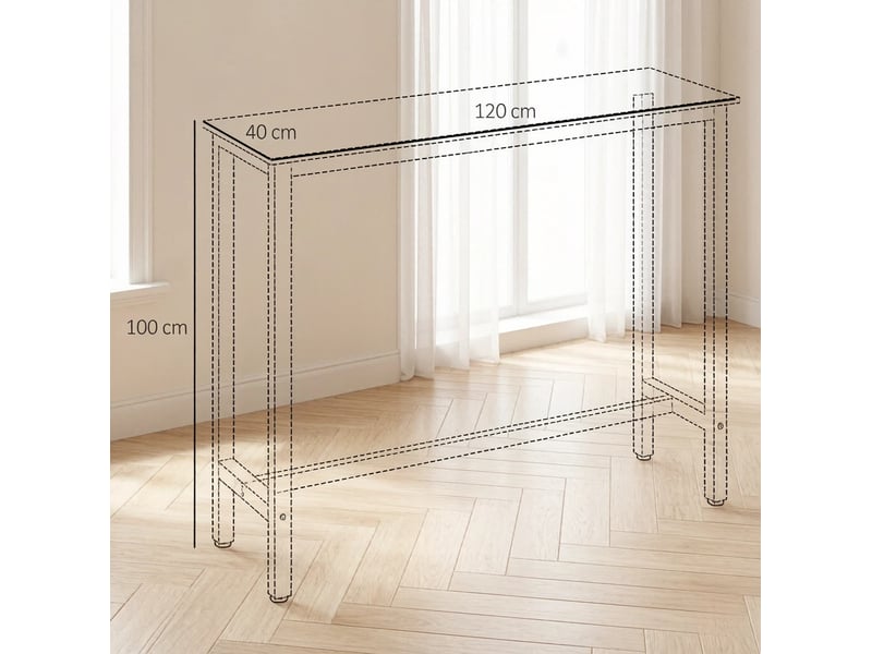 Table de bar l120 x l40 x h100 cm en panneaux de particules et acier noir et blanc effet marbre chicfurn - Conforama D