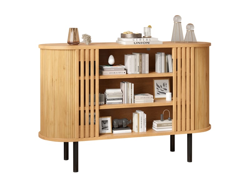 Buffet 120x40x80 cm à compartiments ouverts en mdf, pieds en métal, couleur naturel, design simple - Conforama A