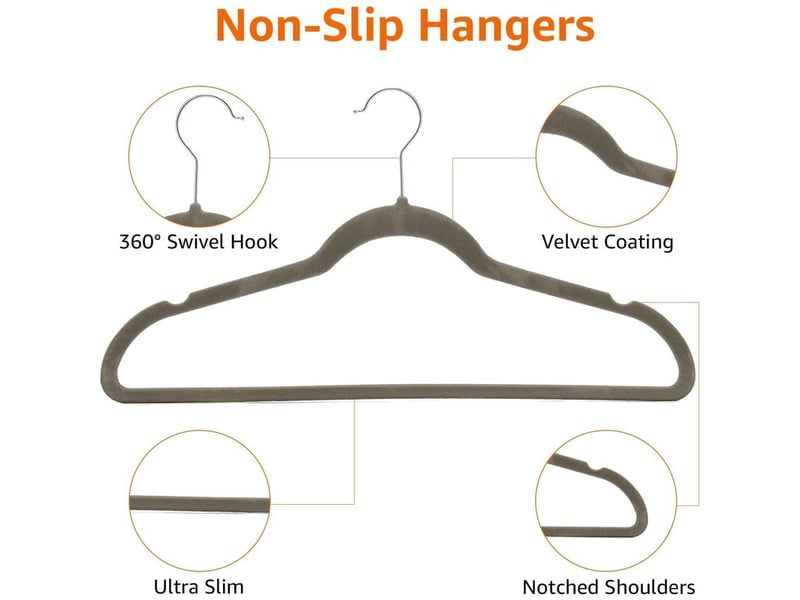  Lot de 50 cintres pour costumes antidérapants en velours, gris  - Conforama D