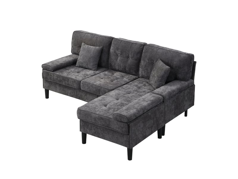 Canapé d’angle en l modulable en chenille, 3 places avec fonction lit, méridienne, pouf mobile, 195 cm de large - Conforama A