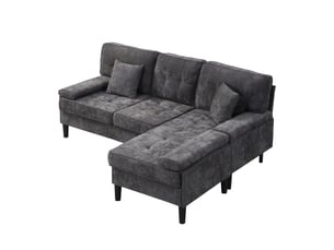 Canapé d’angle en l modulable en chenille, 3 places avec fonction lit, méridienne, pouf mobile, 195 cm de large