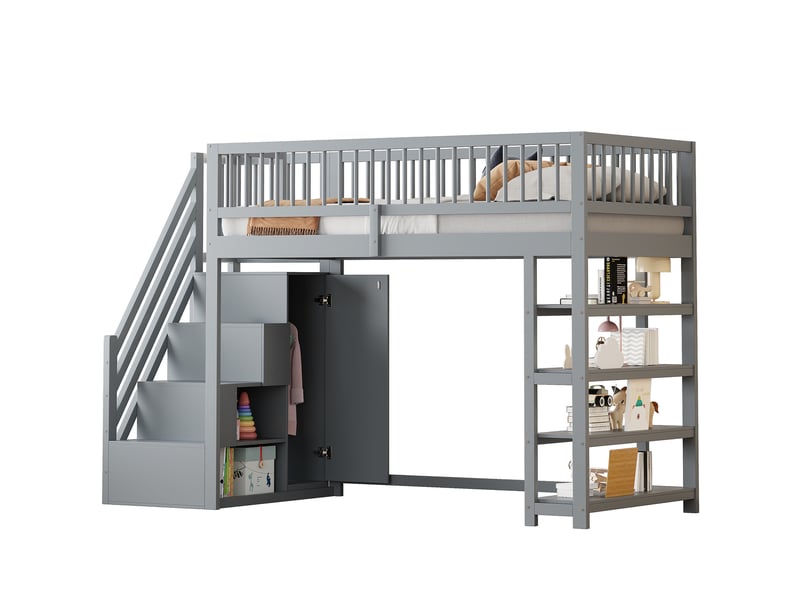 Lit mezzanine enfant tcqpz 90 x 200 cm avec armoire étagères et rangement gris - Conforama A
