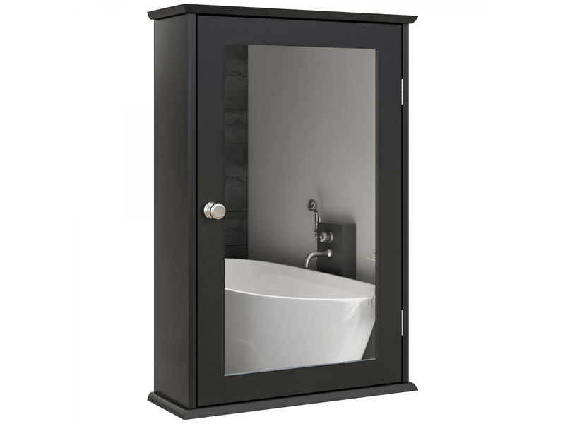  Armoire de salle de bain avec miroir et fermeture magnétique,meuble mural en bois gain de place,41x14x60cm,noir  - Conforama A