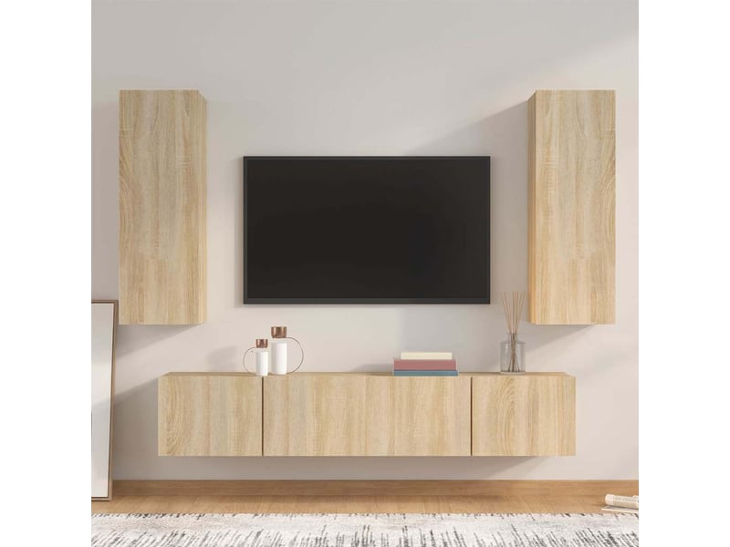  Ensemble de meubles tv 4 pcs chêne sonoma bois d'ingénierie shl79799  - Conforama B